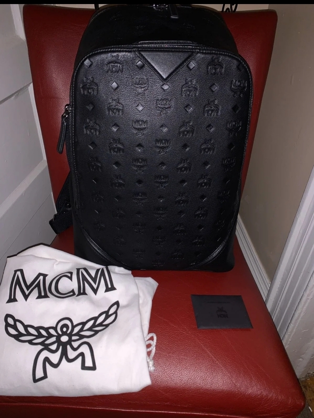 MCM Black Embossed Visetos Leather Backpack